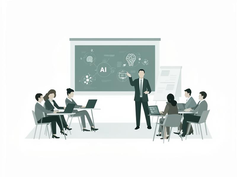 Formador enseñando conceptos de IA a equipo corporativo en sala de formación